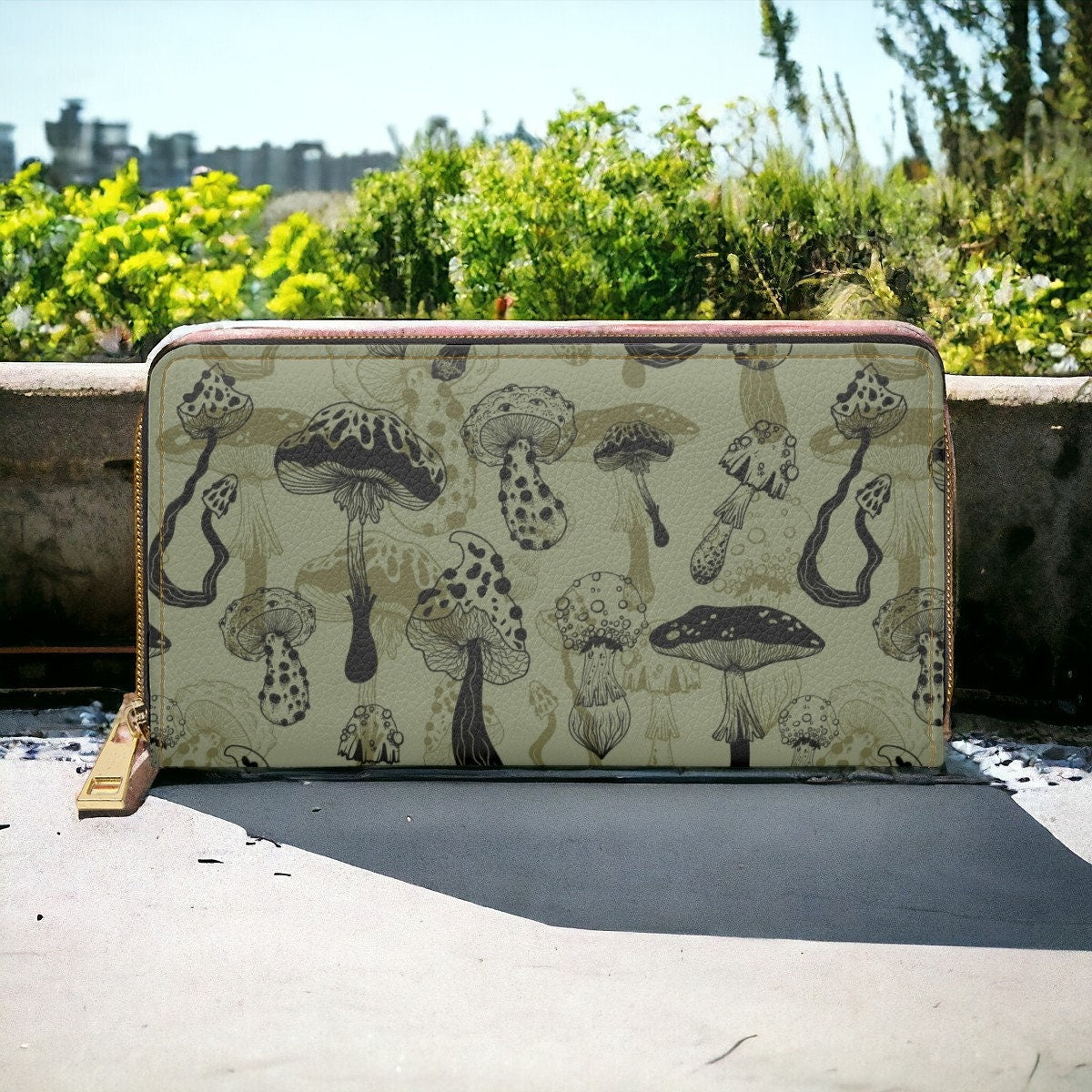 Vintage Mushroom Wallet, Zip Travel Wallet, Cottagecore Purse, Magic Mushrooms Goth Bag, Witchy Wallet, Forager Mushroom Lovers Gift, Vegan