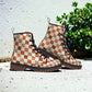 Checkered Combat Boots, Combat Boots, Mens Leather Boots, Goblincore, Gift for Neutral Lover, Women's Platform, Cottagecore Trendy Aesthetic