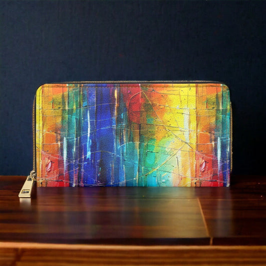 Colorful Vegan Wallet Faux Leather Zipper Wallet Rainbow Travel Wallet Gift For Makeup Artist Maximalist Cute Wallet Zip Around Wallet