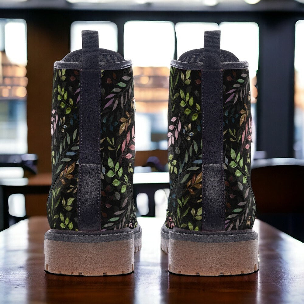 Combat Boots, Dark Academia, Floral Boots, Goth Shoes, Mens Leather Boots, Witch Shoes, Gift for Flower Lover, Women's Platform, Cottagecore