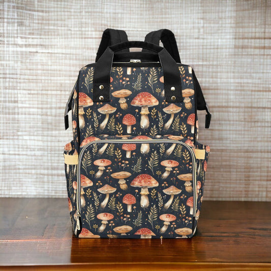 Mushroom Diaper Bag, Diaper Backpack, Cottagecore Diaper Bag, Toadstool Diaper Bag, Gothic Diaper Bag, Witchy Diaper Bag, Canvas Bag