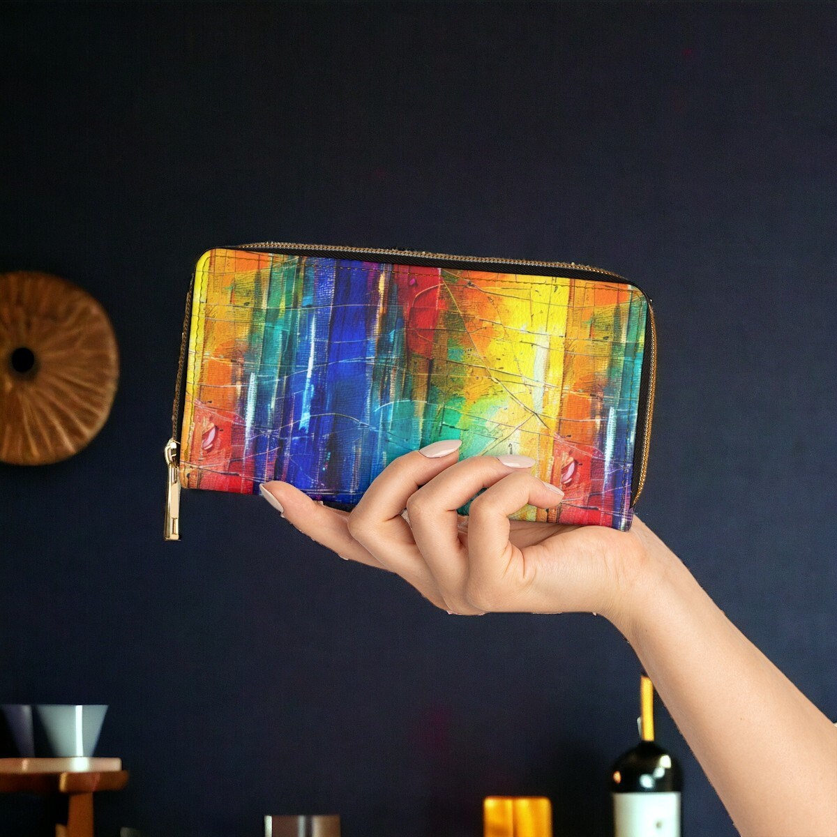 Colorful Vegan Wallet Faux Leather Zipper Wallet Rainbow Travel Wallet Gift For Makeup Artist Maximalist Cute Wallet Zip Around Wallet