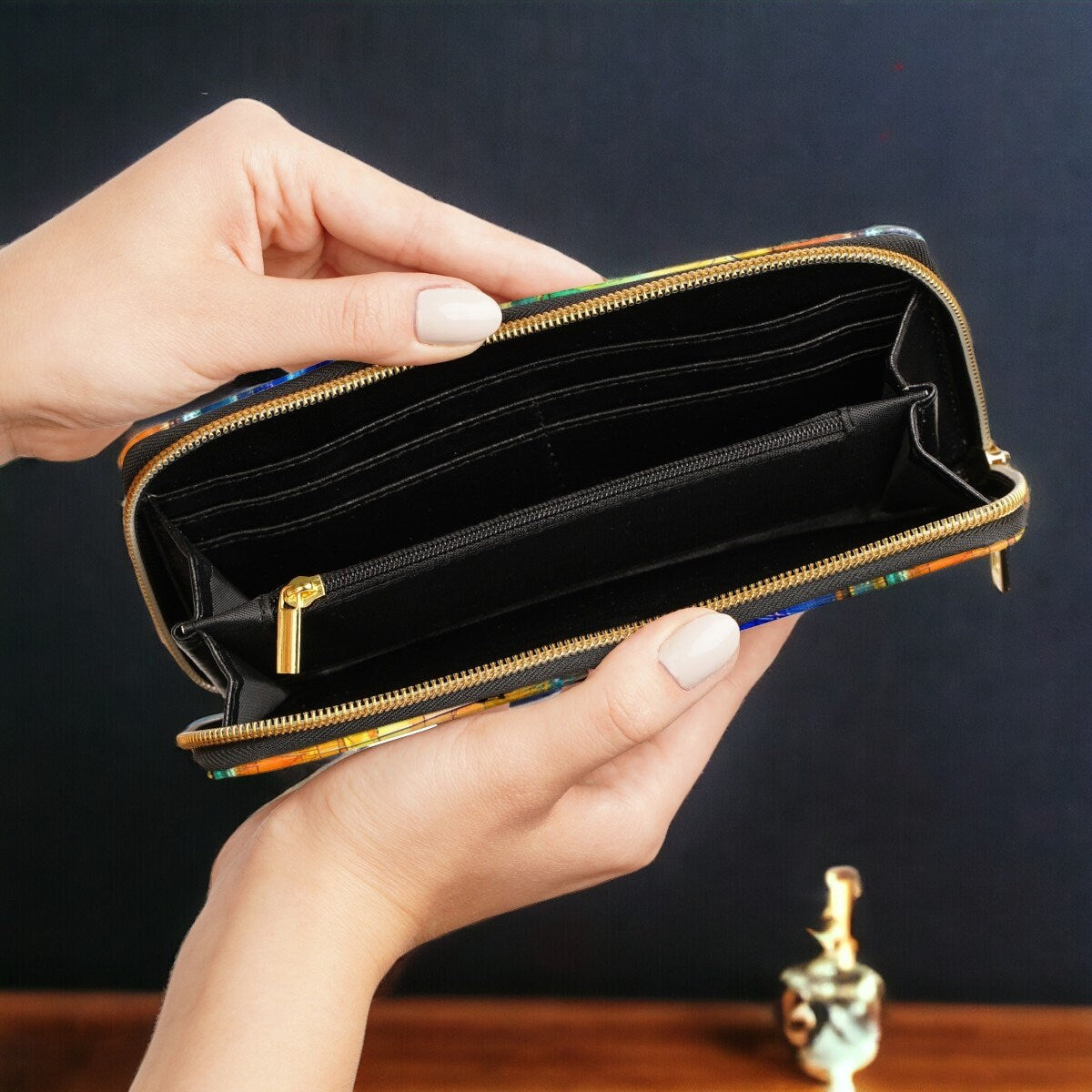 Colorful Vegan Wallet Faux Leather Zipper Wallet Rainbow Travel Wallet Gift For Makeup Artist Maximalist Cute Wallet Zip Around Wallet