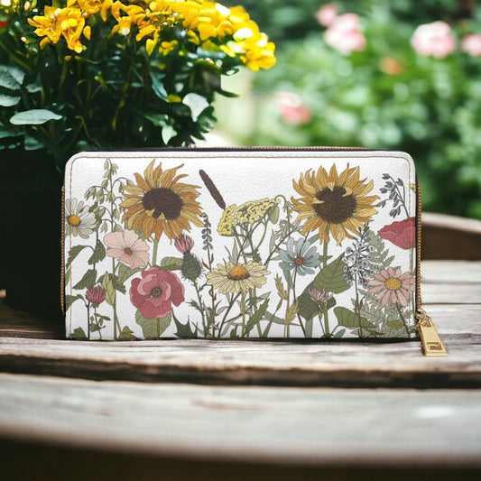 Cottagecore Wallet Floral Wallet Women Cute Boho Wallet Sunflower Travel Wallet Vegan Leather Daisy Wallet Wildflower Gift for Flower Lover
