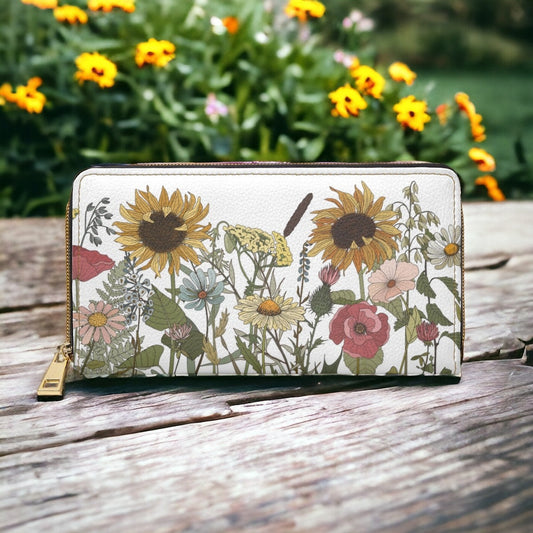 Cottagecore Wallet Floral Wallet Women Cute Boho Wallet Sunflower Travel Wallet Vegan Leather Daisy Wallet Wildflower Gift for Flower Lover