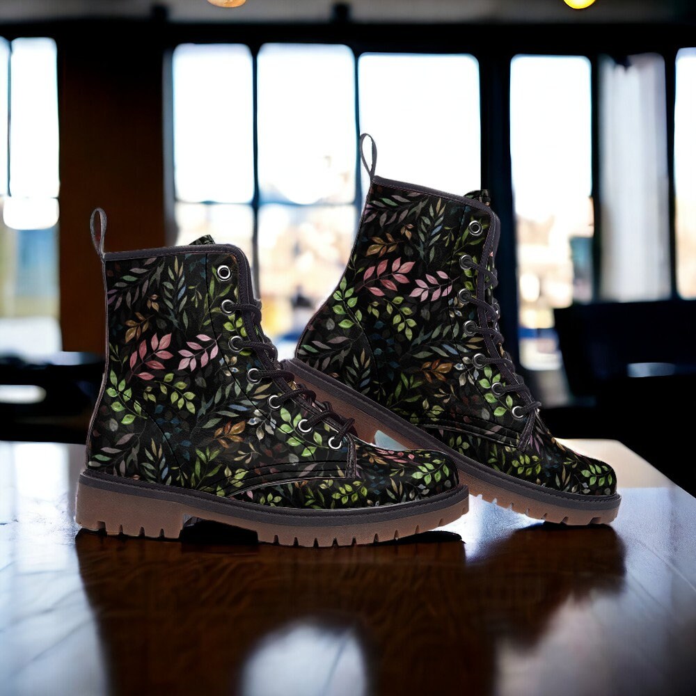 Combat Boots, Dark Academia, Floral Boots, Goth Shoes, Mens Leather Boots, Witch Shoes, Gift for Flower Lover, Women's Platform, Cottagecore