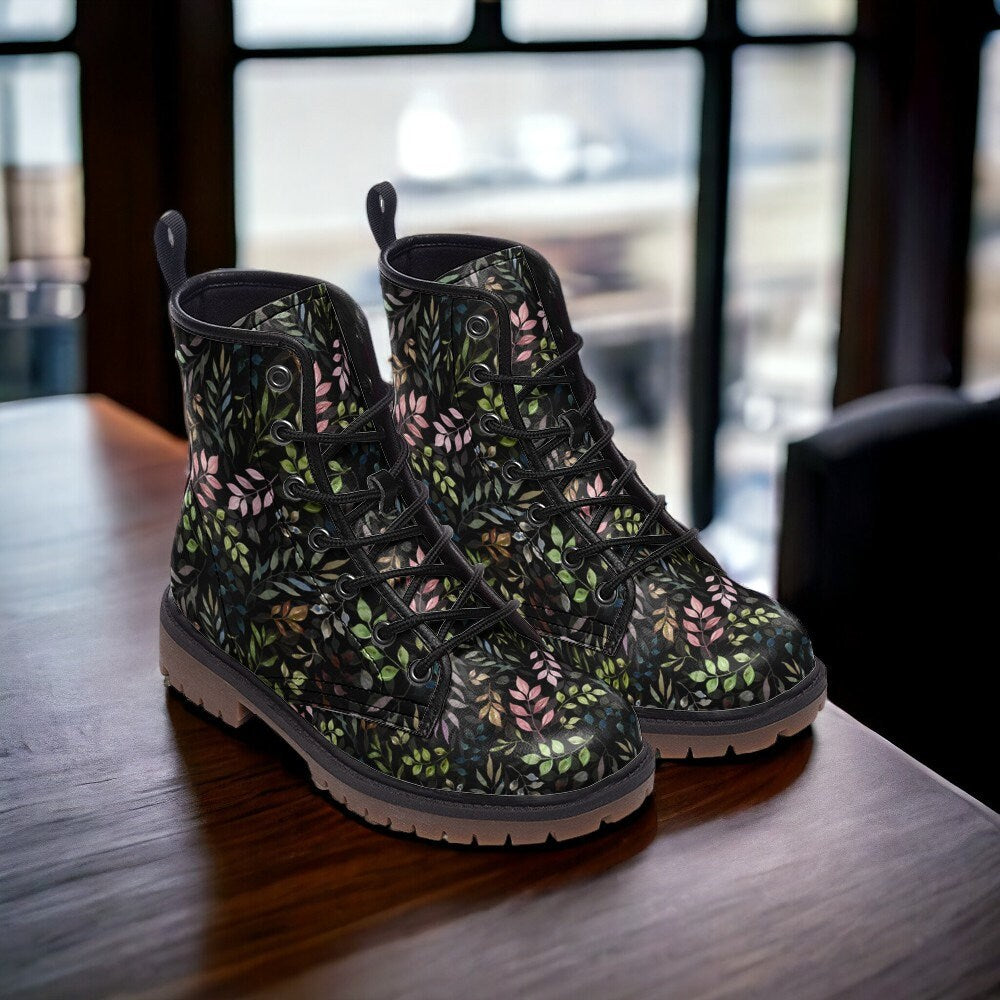 Combat Boots, Dark Academia, Floral Boots, Goth Shoes, Mens Leather Boots, Witch Shoes, Gift for Flower Lover, Women's Platform, Cottagecore