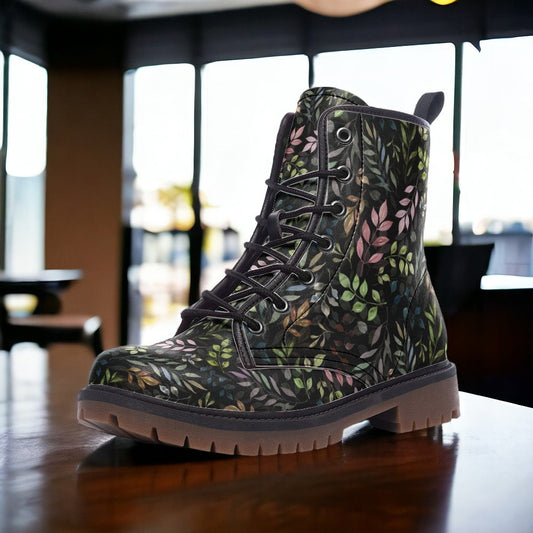 Combat Boots, Dark Academia, Floral Boots, Goth Shoes, Mens Leather Boots, Witch Shoes, Gift for Flower Lover, Women's Platform, Cottagecore