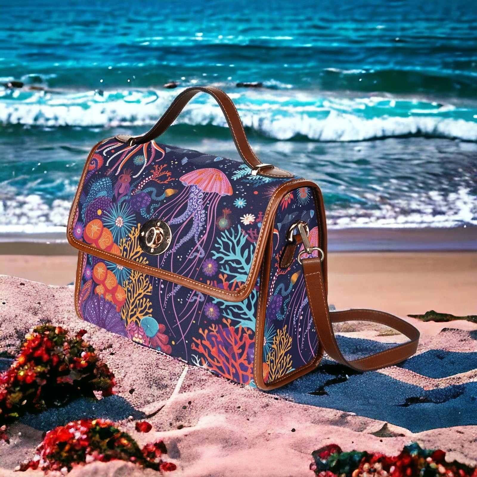 Satchel, Canvas Crossbody Bag, Beach Bag, Dark Academia, Dark Cottagecore, Dark Aesthetic, Cross Body Bag, Goth Bag, Summer Purse