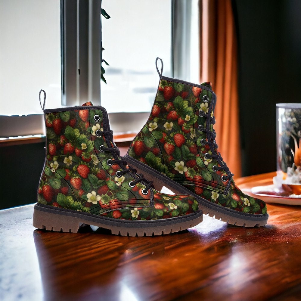 Strawberry Plants Combat Boots