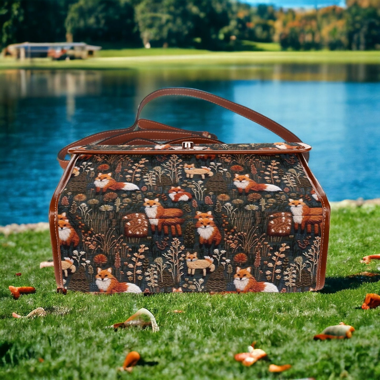 Canvas Crossbody Bag, Embroidered Handbag, Dark Cottagecore, Hand Bag, Gift for Fox Lovers, Mens Crossbody Bag, Enchanted Forest