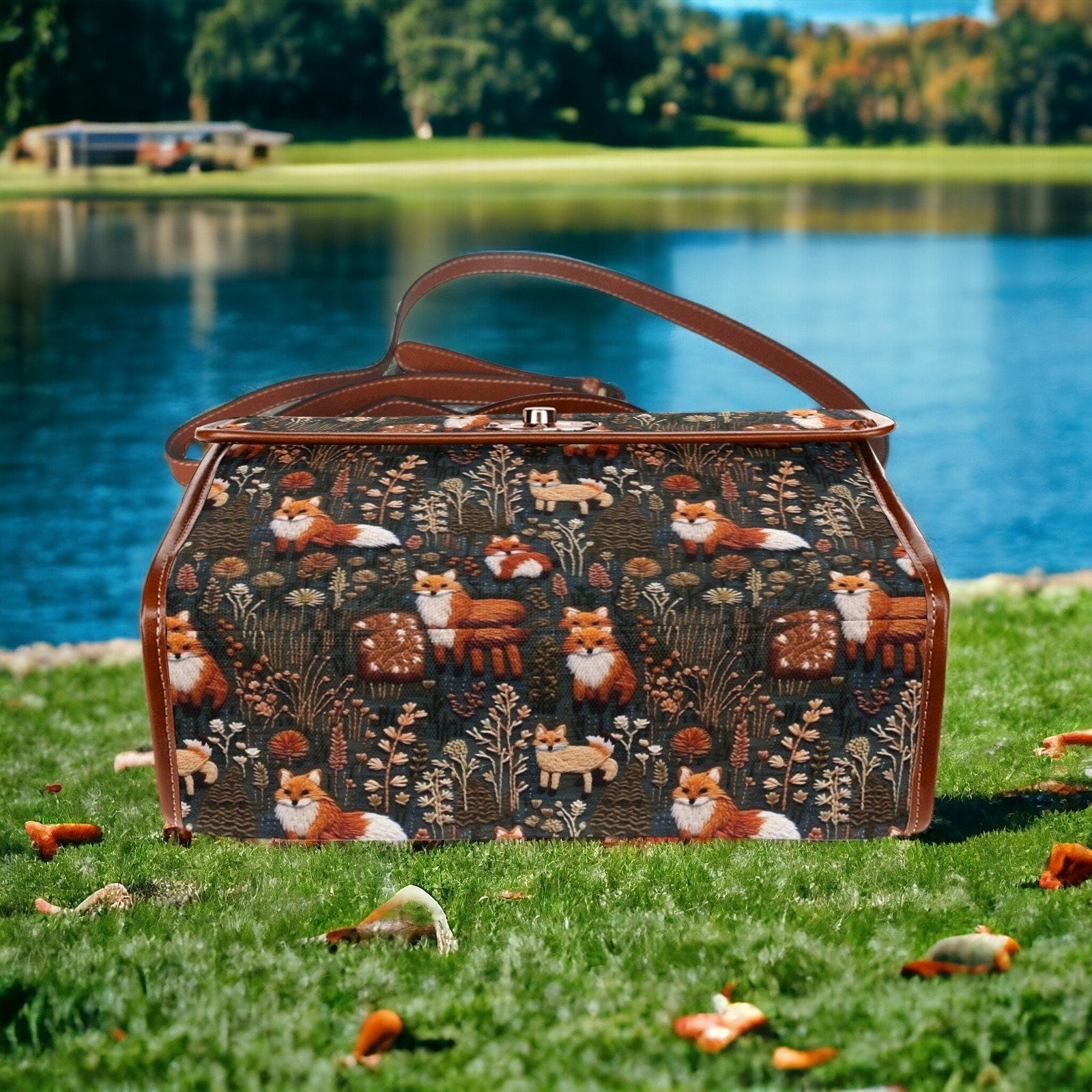 Canvas Crossbody Bag, Embroidered Handbag, Dark Cottagecore, Hand Bag, Gift for Fox Lovers, Mens Crossbody Bag, Enchanted Forest