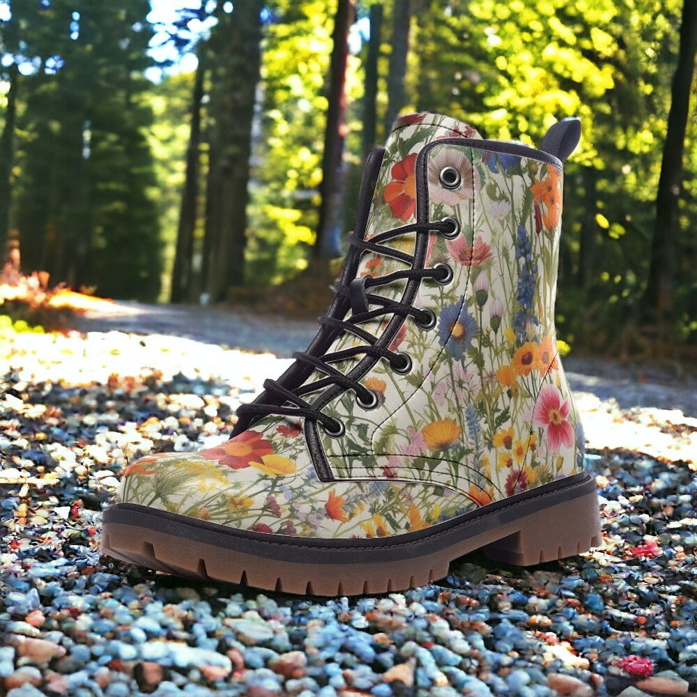 Combat Boots, Cottagecore Boots, Wildflowers, Vegan Leather, Classic Boot, Moody Florals, Boho Boots, Woodland Witch Boot, Faecore Boots