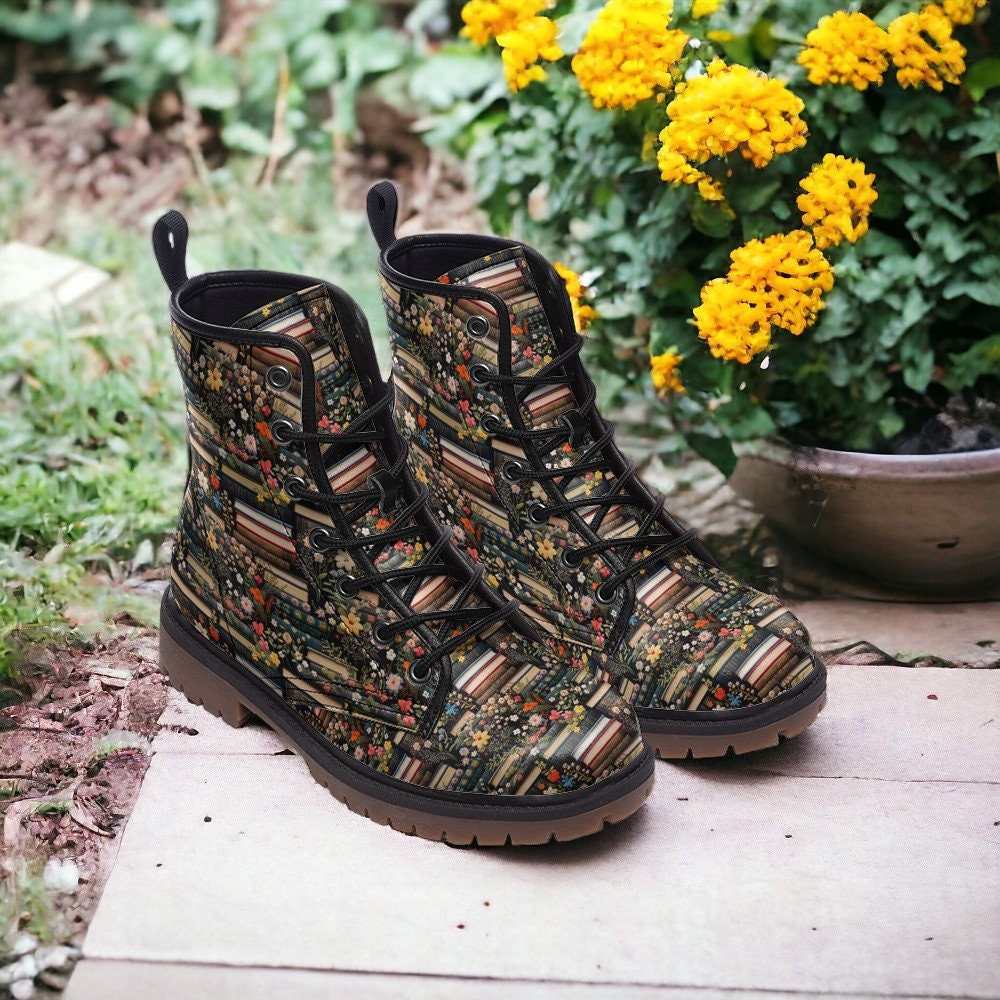 Combat Boots, Book Lover Gift, Bookworm, Banned Books, Love Reading, Reading Gift, Library, Librarian Gifts, Cottagecore Boots Vegan Leather