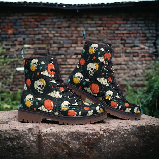 Skull Shoes, Goth Shoes, Black Vegan Leather Boots, Combat Boots, Novelty Shoes, Goth Birthday Outfit, Halloween Cute Shoes, Gift for Gothic