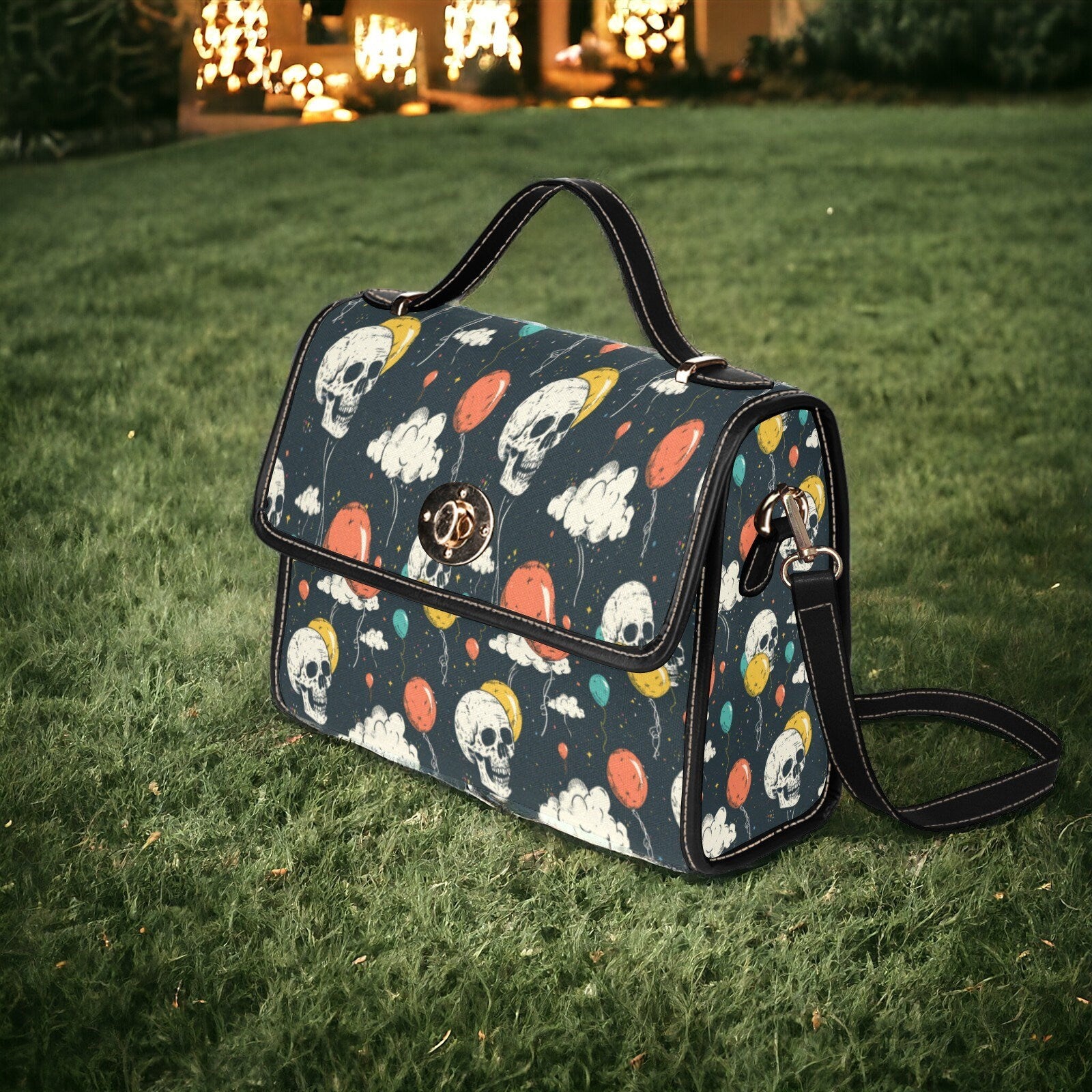 Canvas Crossbody Bag, Gothic Purse, Dark Cottagecore, Hand Bag, Gift for Goth Lovers, Mens Crossbody Bag, Novelty Purse, Skull Purse