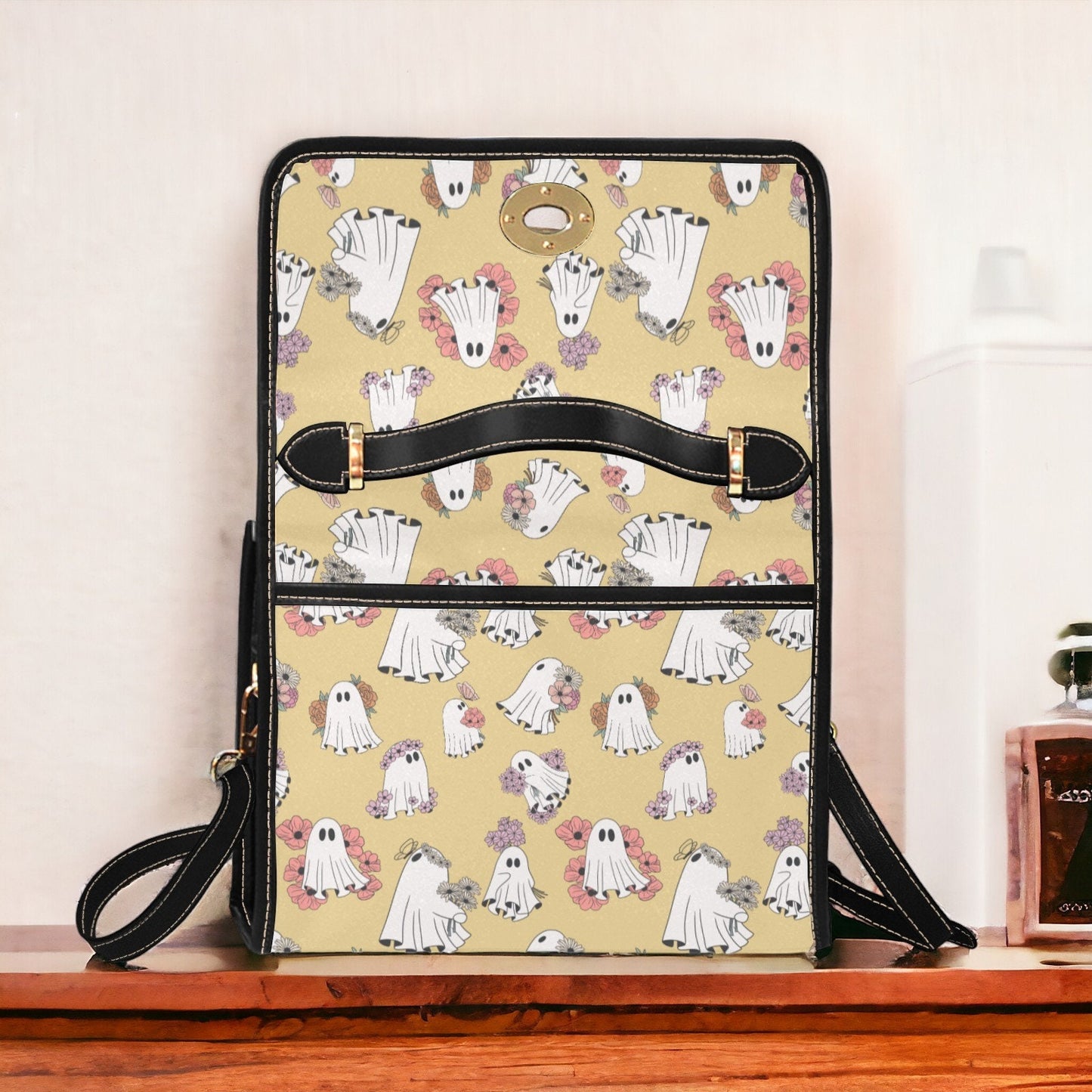 Canvas Halloween Bag Cute Floral Ghost Purse October Crossbody Gift for Witchy Lovers Weekender Bag Women Weekend Bag