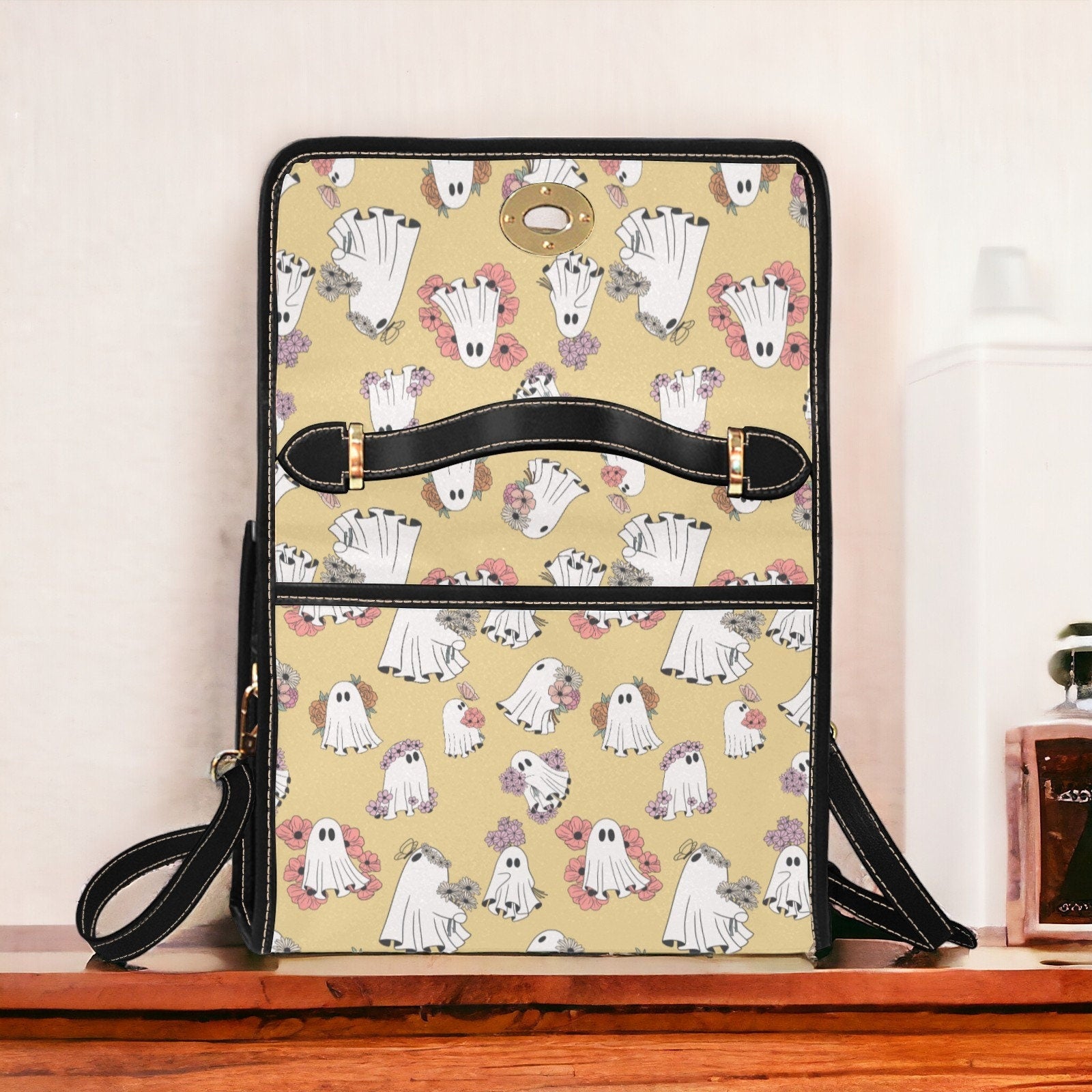 Canvas Halloween Bag Cute Floral Ghost Purse October Crossbody Gift for Witchy Lovers Weekender Bag Women Weekend Bag