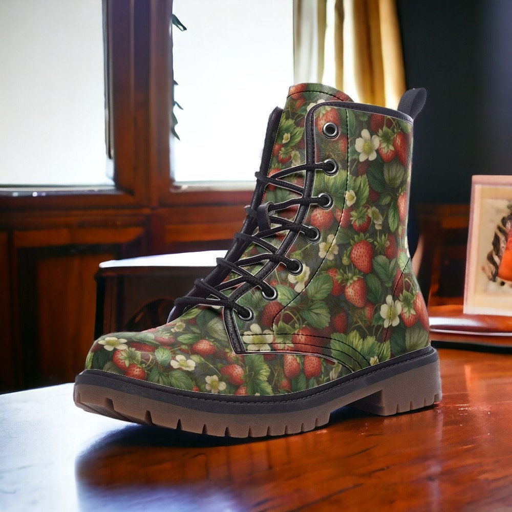 Strawberry Plants Combat Boots