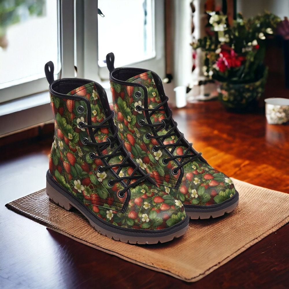 Strawberry Plants Combat Boots