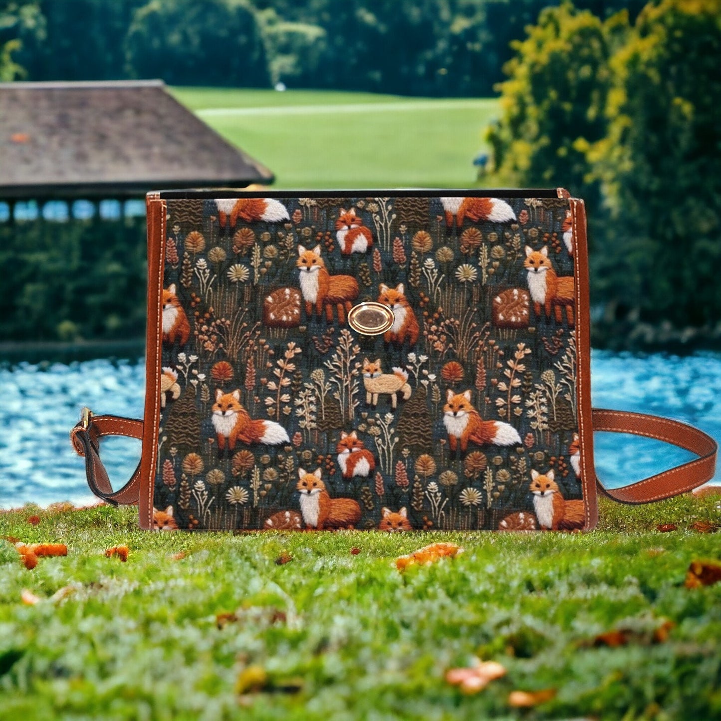 Canvas Crossbody Bag, Embroidered Handbag, Dark Cottagecore, Hand Bag, Gift for Fox Lovers, Mens Crossbody Bag, Enchanted Forest