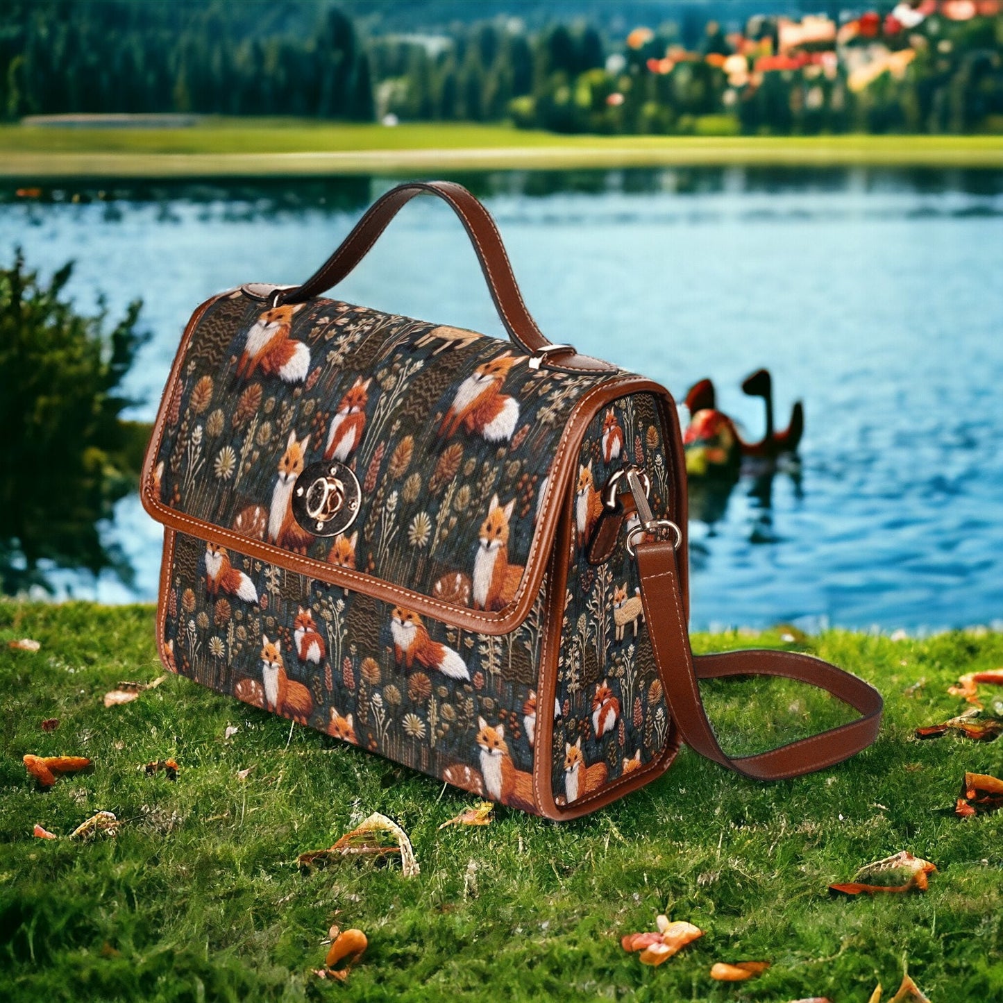 Canvas Crossbody Bag, Embroidered Handbag, Dark Cottagecore, Hand Bag, Gift for Fox Lovers, Mens Crossbody Bag, Enchanted Forest