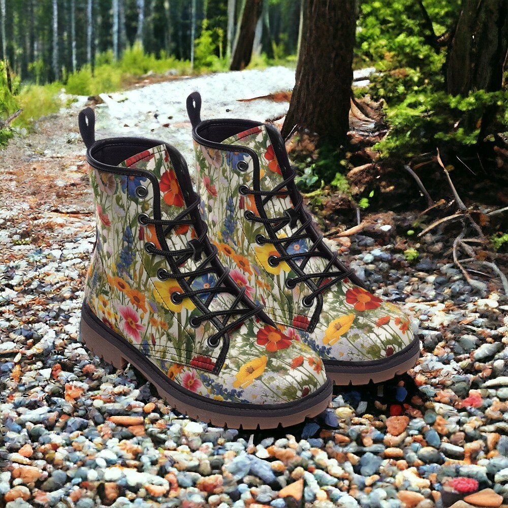 Combat Boots, Cottagecore Boots, Wildflowers, Vegan Leather, Classic Boot, Moody Florals, Boho Boots, Woodland Witch Boot, Faecore Boots