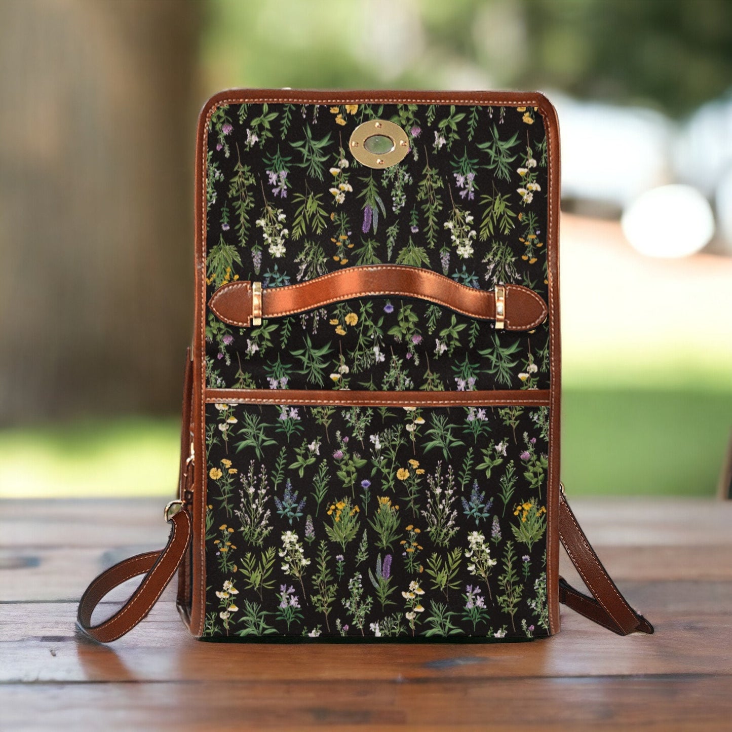 Canvas Crossbody Bag, Gothic Purse, Dark Cottagecore, Hand Bag, Gift for Floral Lovers, Mens Crossbody Bag, Enchanted Forest, Green Witch