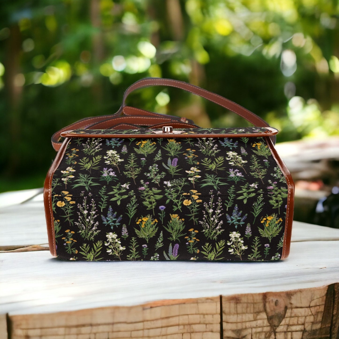 Canvas Crossbody Bag, Gothic Purse, Dark Cottagecore, Hand Bag, Gift for Floral Lovers, Mens Crossbody Bag, Enchanted Forest, Green Witch