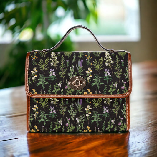Canvas Crossbody Bag, Gothic Purse, Dark Cottagecore, Hand Bag, Gift for Floral Lovers, Mens Crossbody Bag, Enchanted Forest, Green Witch