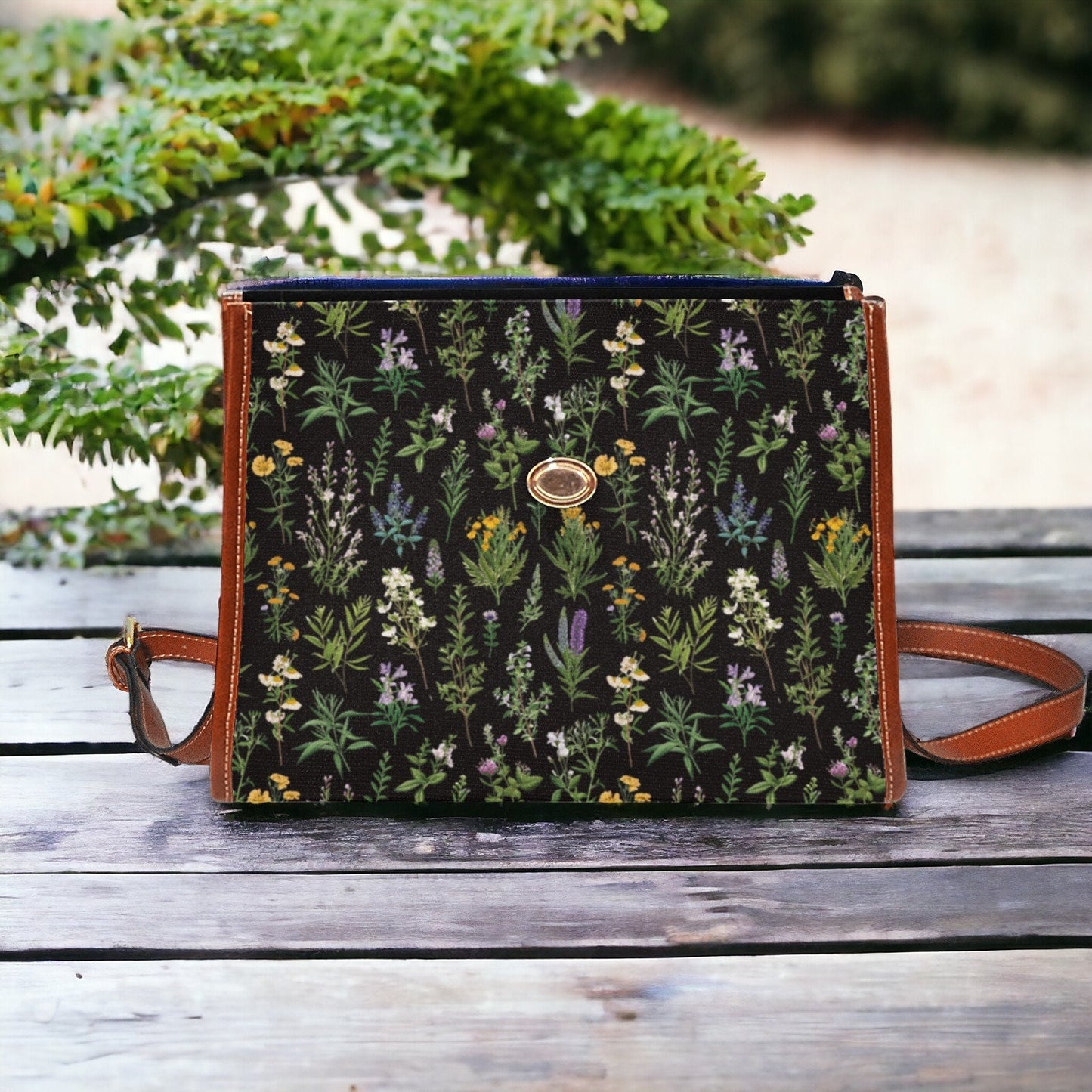 Canvas Crossbody Bag, Gothic Purse, Dark Cottagecore, Hand Bag, Gift for Floral Lovers, Mens Crossbody Bag, Enchanted Forest, Green Witch