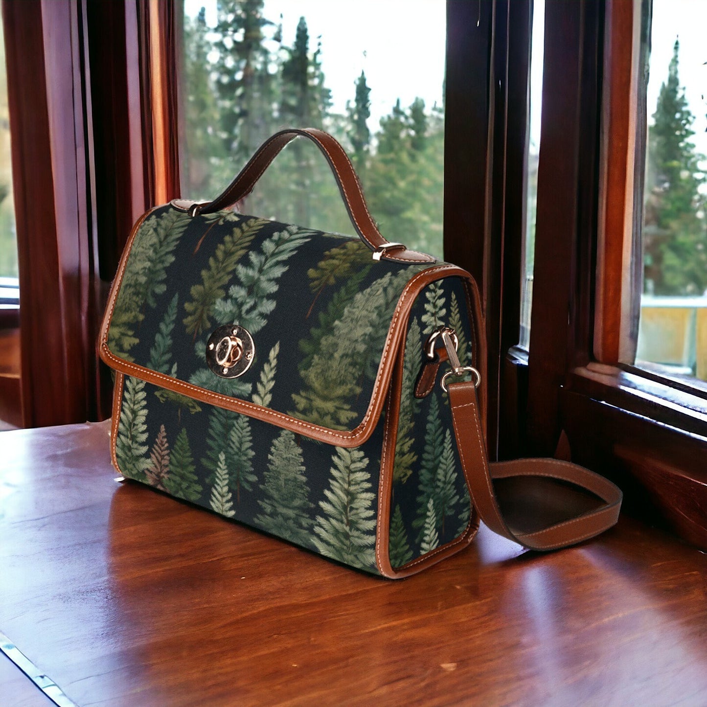 Canvas Crossbody Bag, Enchanted Forest, Mens Crossbody Bag, Large Crossbody Bag, Satchel Bag, Vegan Crossbody Bag, Forestcore, Cabincore