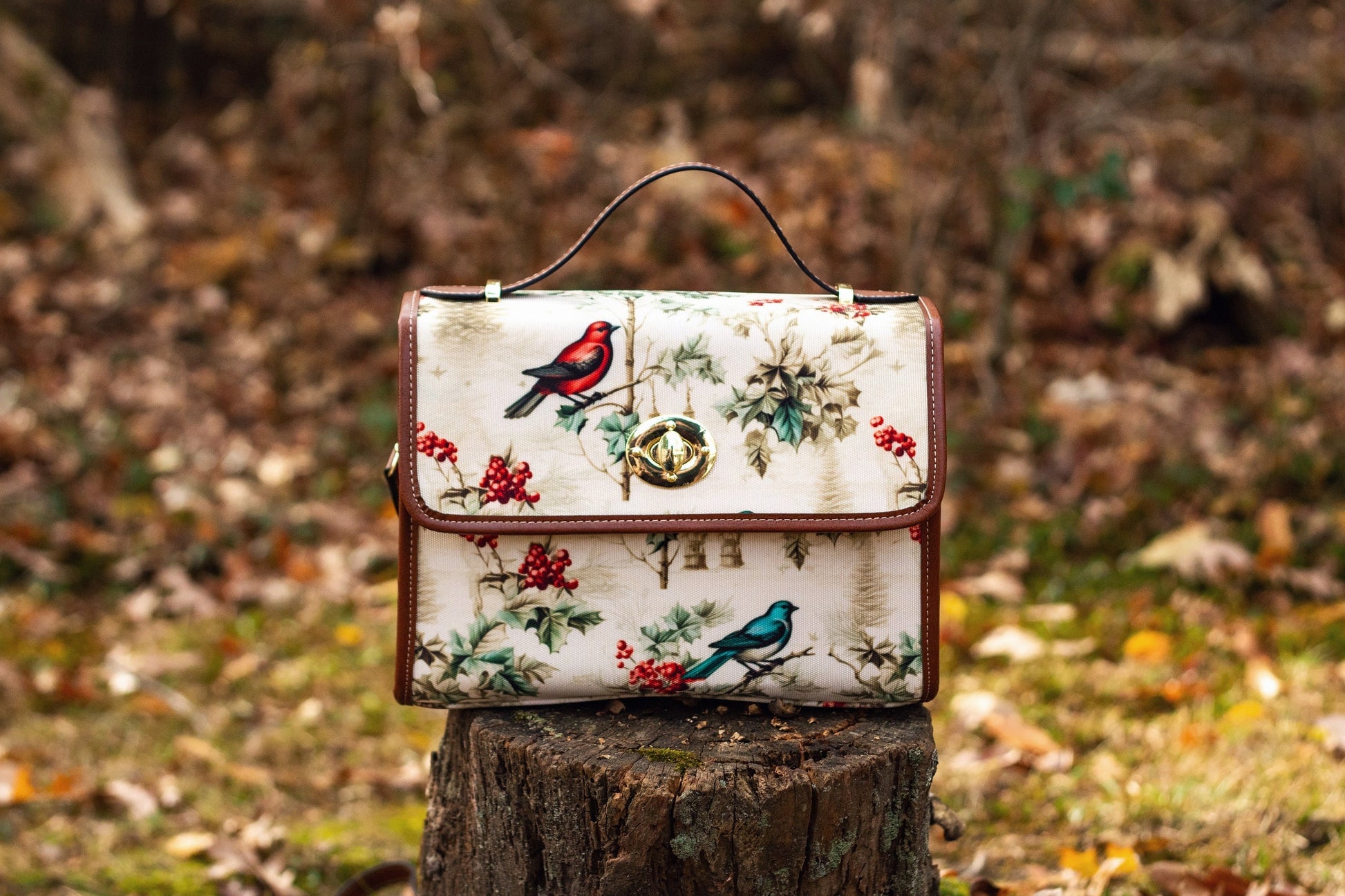 Vintage Christmas Birds Satchel