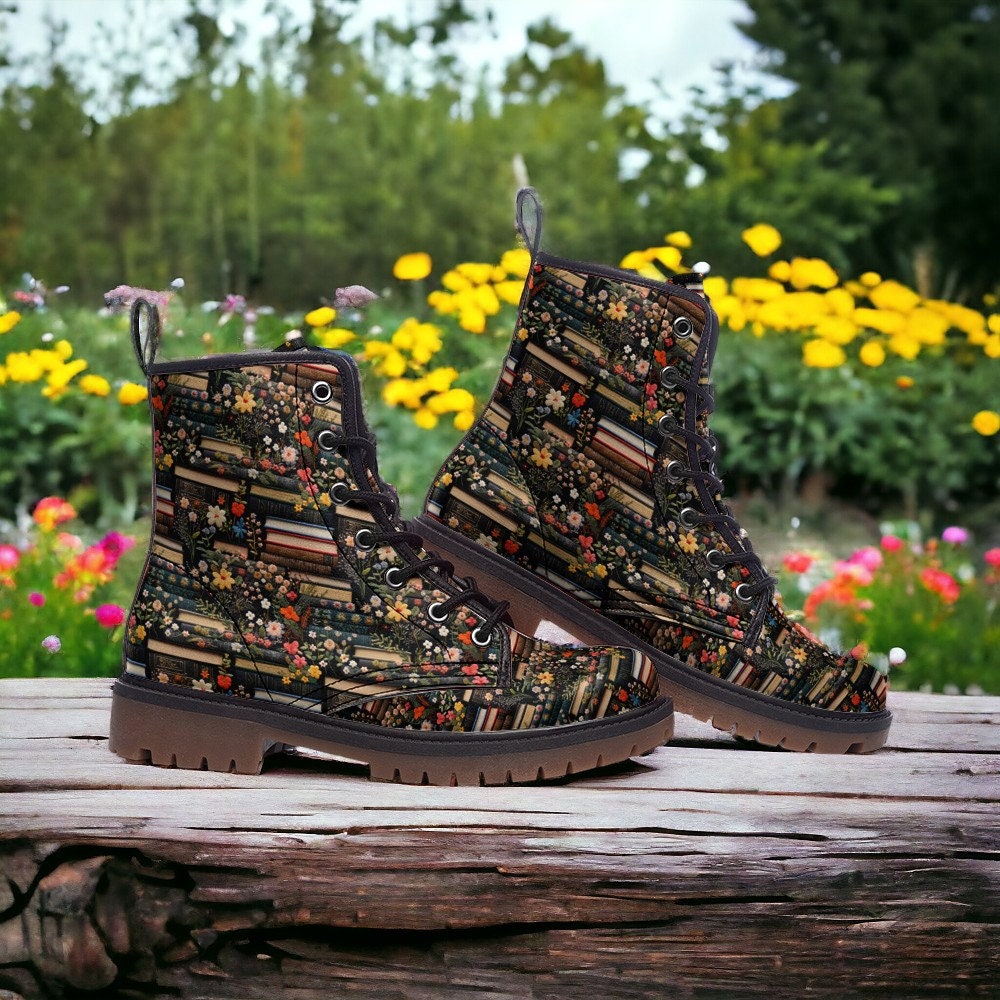 Combat Boots, Book Lover Gift, Bookworm, Banned Books, Love Reading, Reading Gift, Library, Librarian Gifts, Cottagecore Boots Vegan Leather
