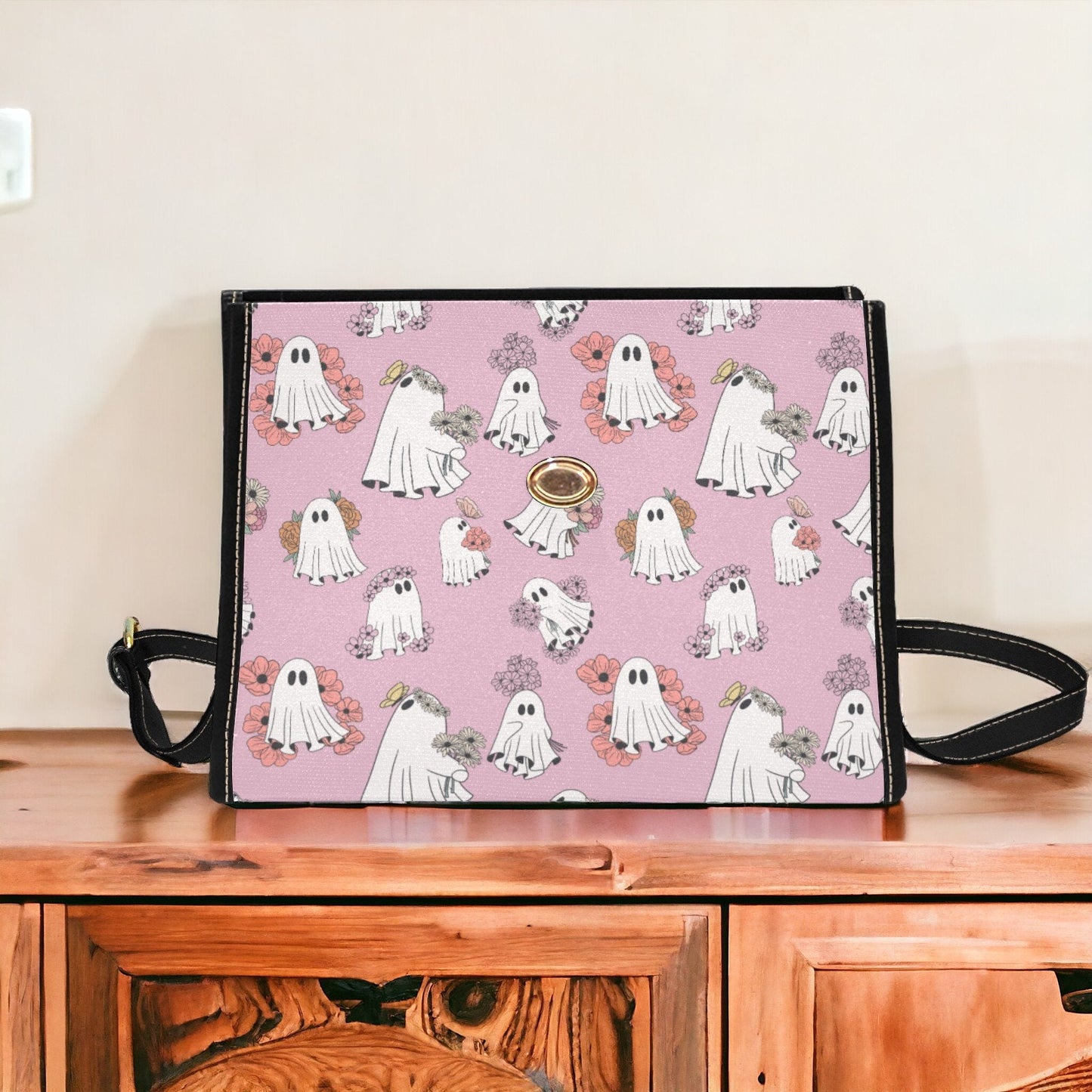 Canvas Halloween Bag Cute Floral Ghost Purse October Crossbody Gift for Witchy Lovers Weekender Bag Women Weekend Bag