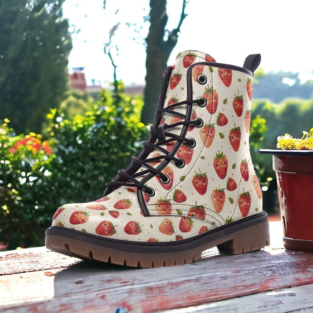 Combat Boots, Mens Leather Boots, Witch Shoes, Strawberry Shoes, Women's Platform, Cottagecore, Novelty Boots, Garden Shoes