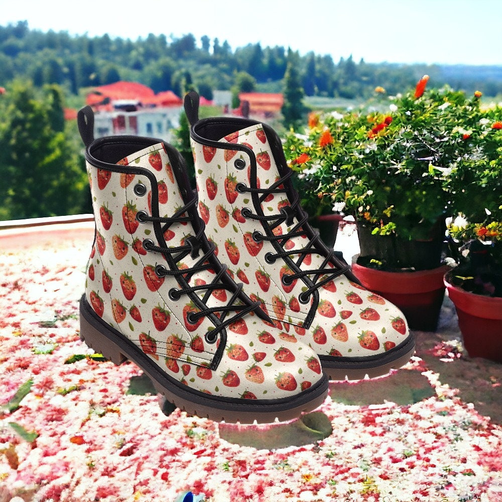 Combat Boots, Mens Leather Boots, Witch Shoes, Strawberry Shoes, Women's Platform, Cottagecore, Novelty Boots, Garden Shoes