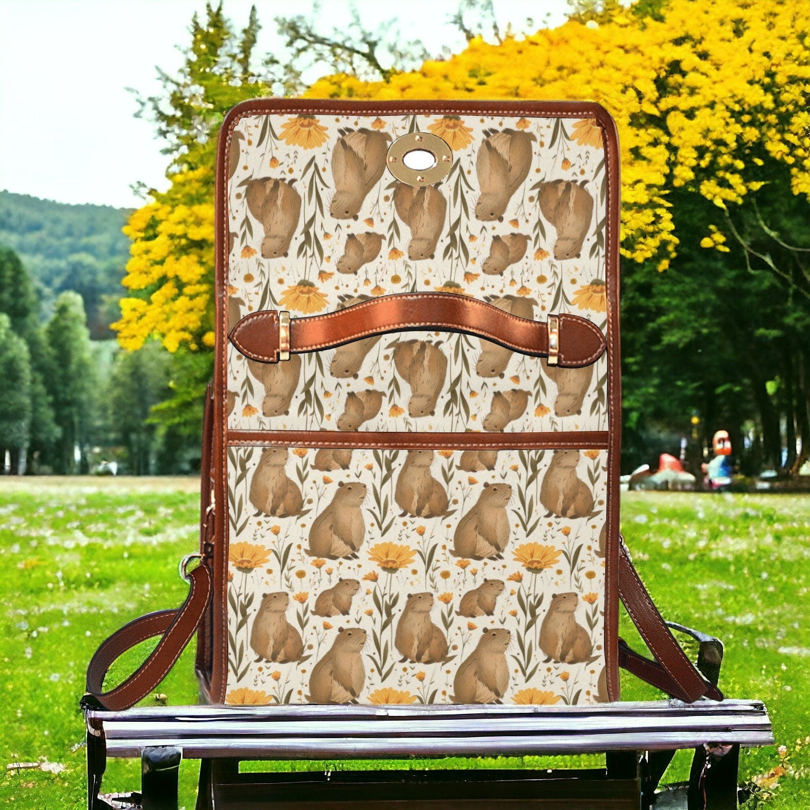 Capybara, Satchel, Canvas Crossbody Bag, Wildflowers Bag, Tote Bag, Cross Body Bag, Goth Bag, Summer Purse