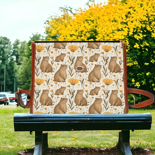 Capybara, Satchel, Canvas Crossbody Bag, Wildflowers Bag, Tote Bag, Cross Body Bag, Goth Bag, Summer Purse