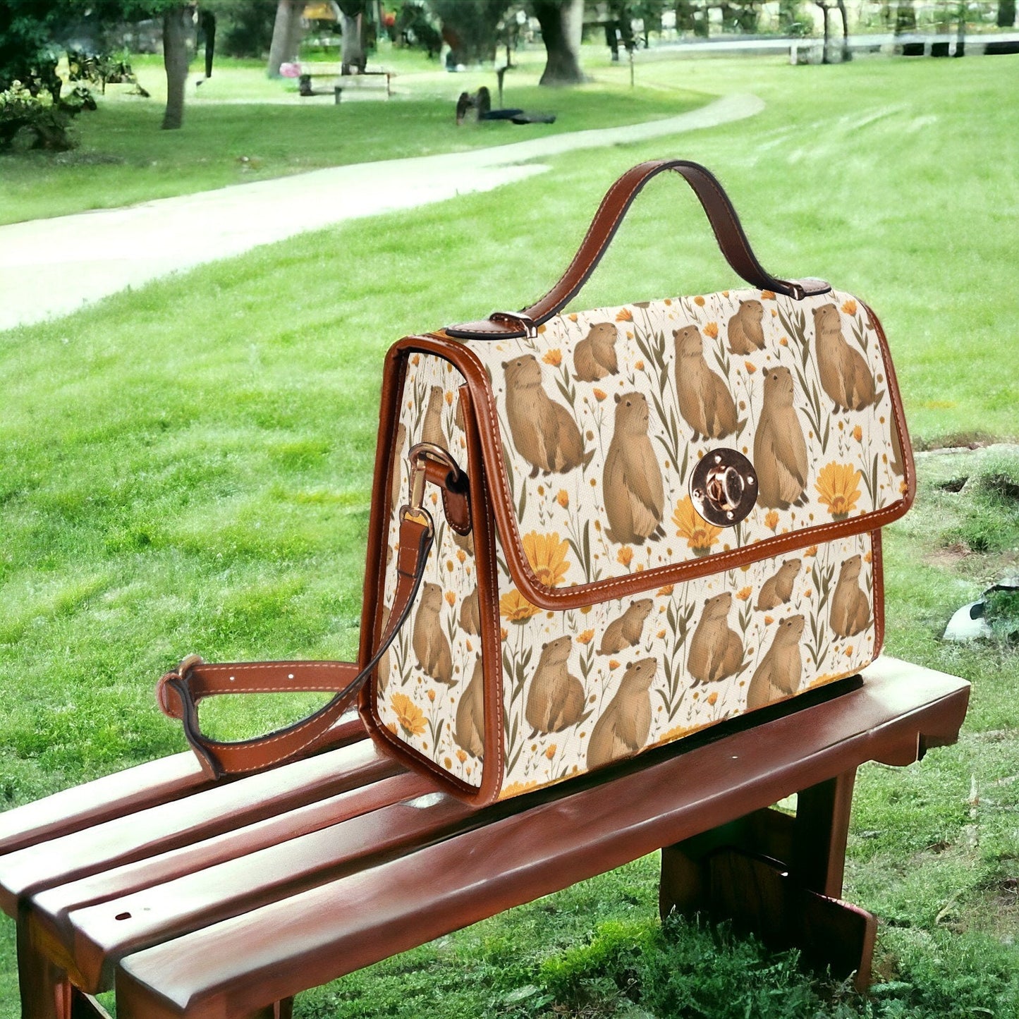 Capybara, Satchel, Canvas Crossbody Bag, Wildflowers Bag, Tote Bag, Cross Body Bag, Goth Bag, Summer Purse