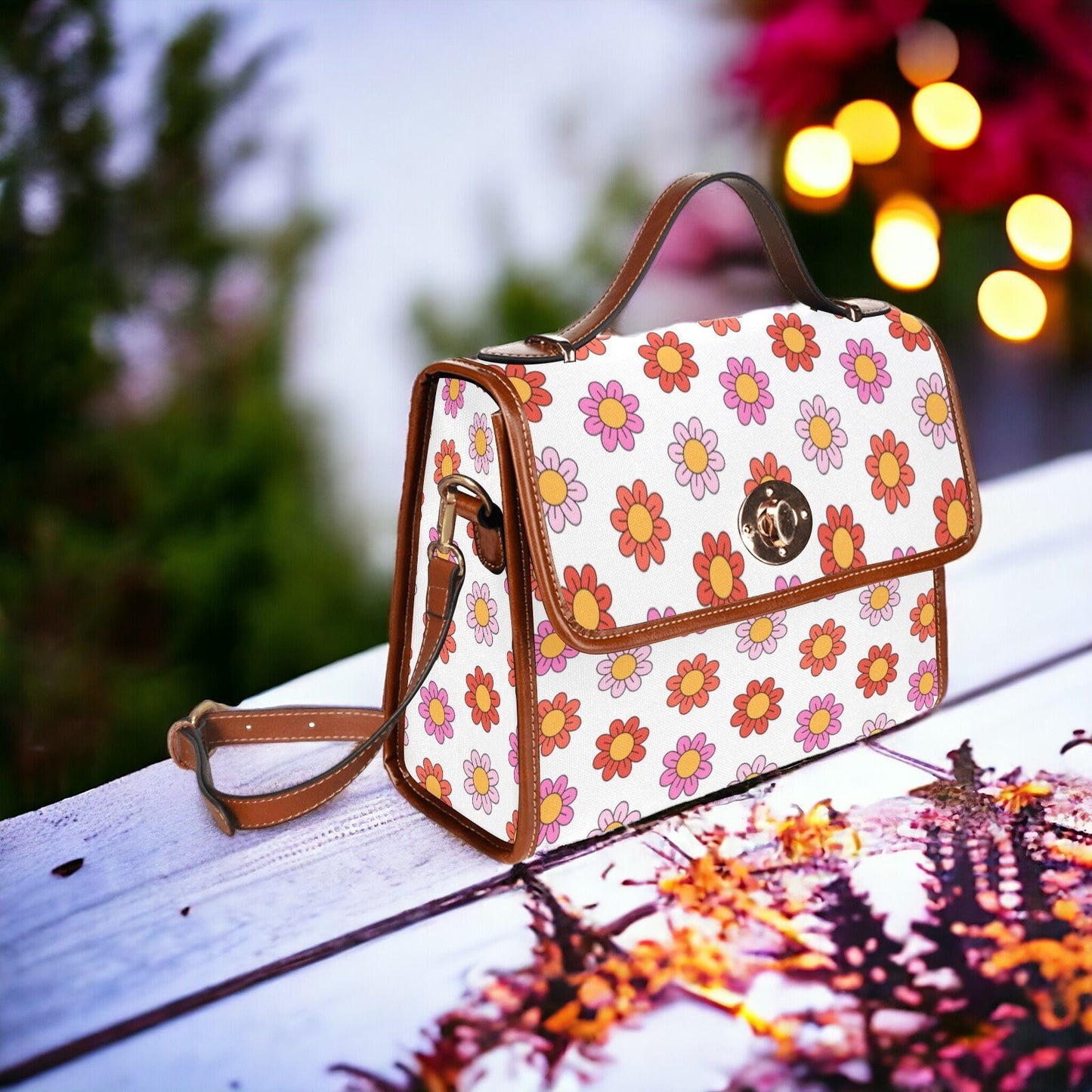 Groovy Flower Bag, Satchel, Canvas Crossbody Bag, Retro Floral Purse, Tote Bag, Cross Body Bag, Funky Bag, Summer Purse