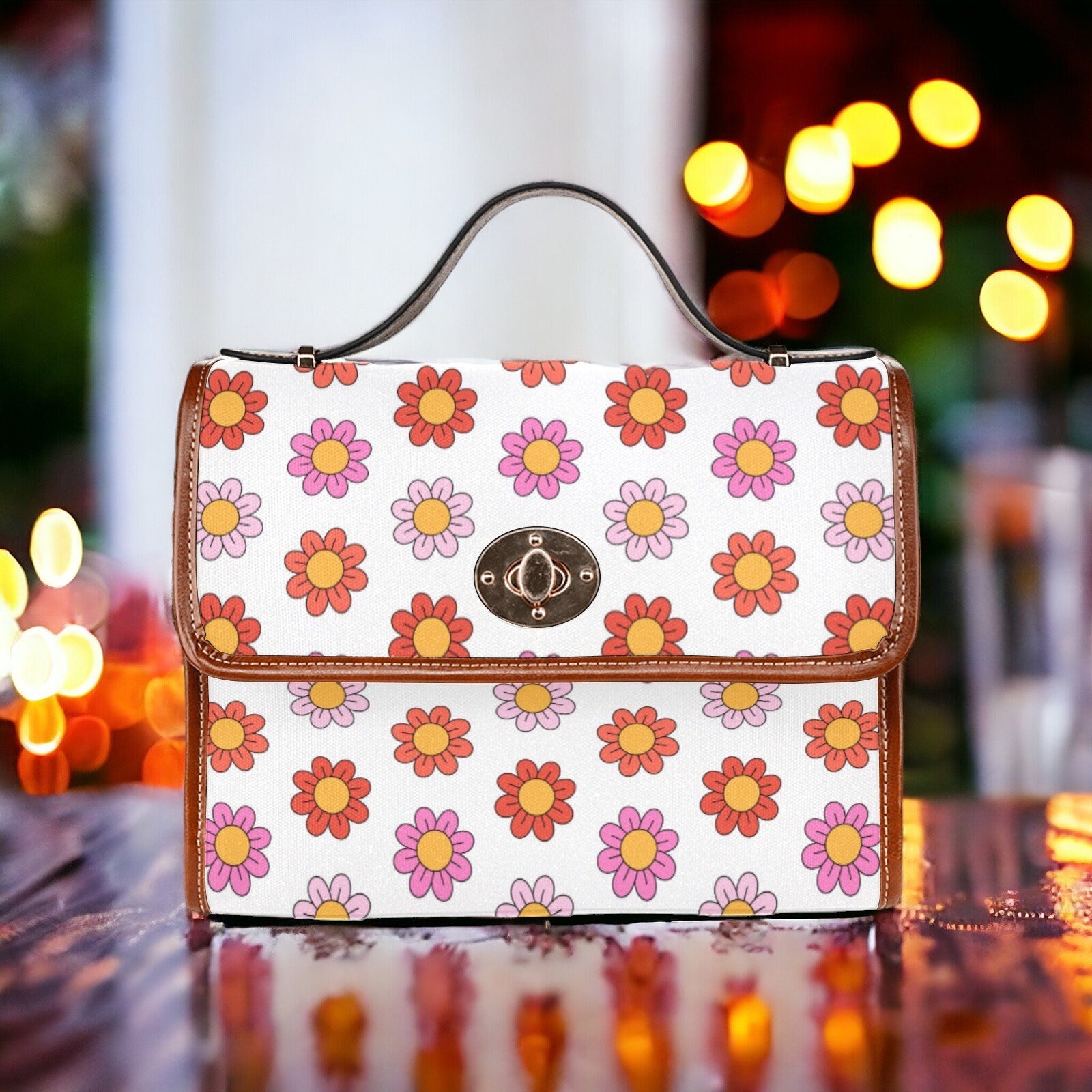 Groovy Flower Bag, Satchel, Canvas Crossbody Bag, Retro Floral Purse, Tote Bag, Cross Body Bag, Funky Bag, Summer Purse