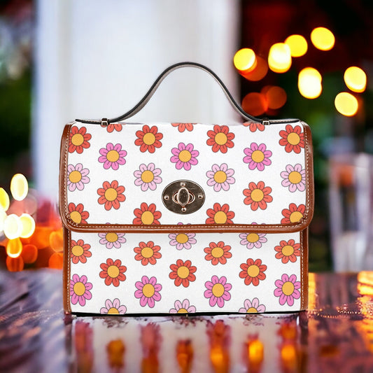 Groovy Flower Bag, Satchel, Canvas Crossbody Bag, Retro Floral Purse, Tote Bag, Cross Body Bag, Funky Bag, Summer Purse