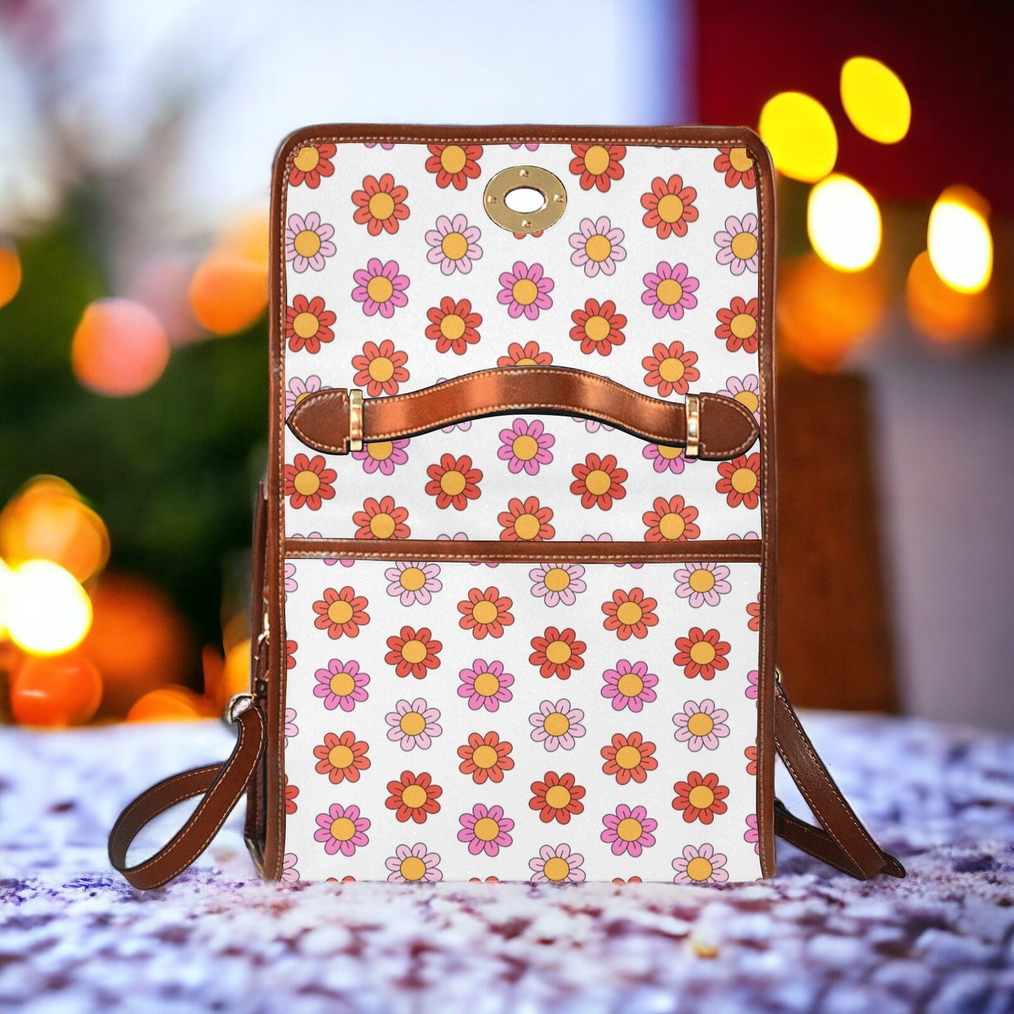 Groovy Flower Bag, Satchel, Canvas Crossbody Bag, Retro Floral Purse, Tote Bag, Cross Body Bag, Funky Bag, Summer Purse