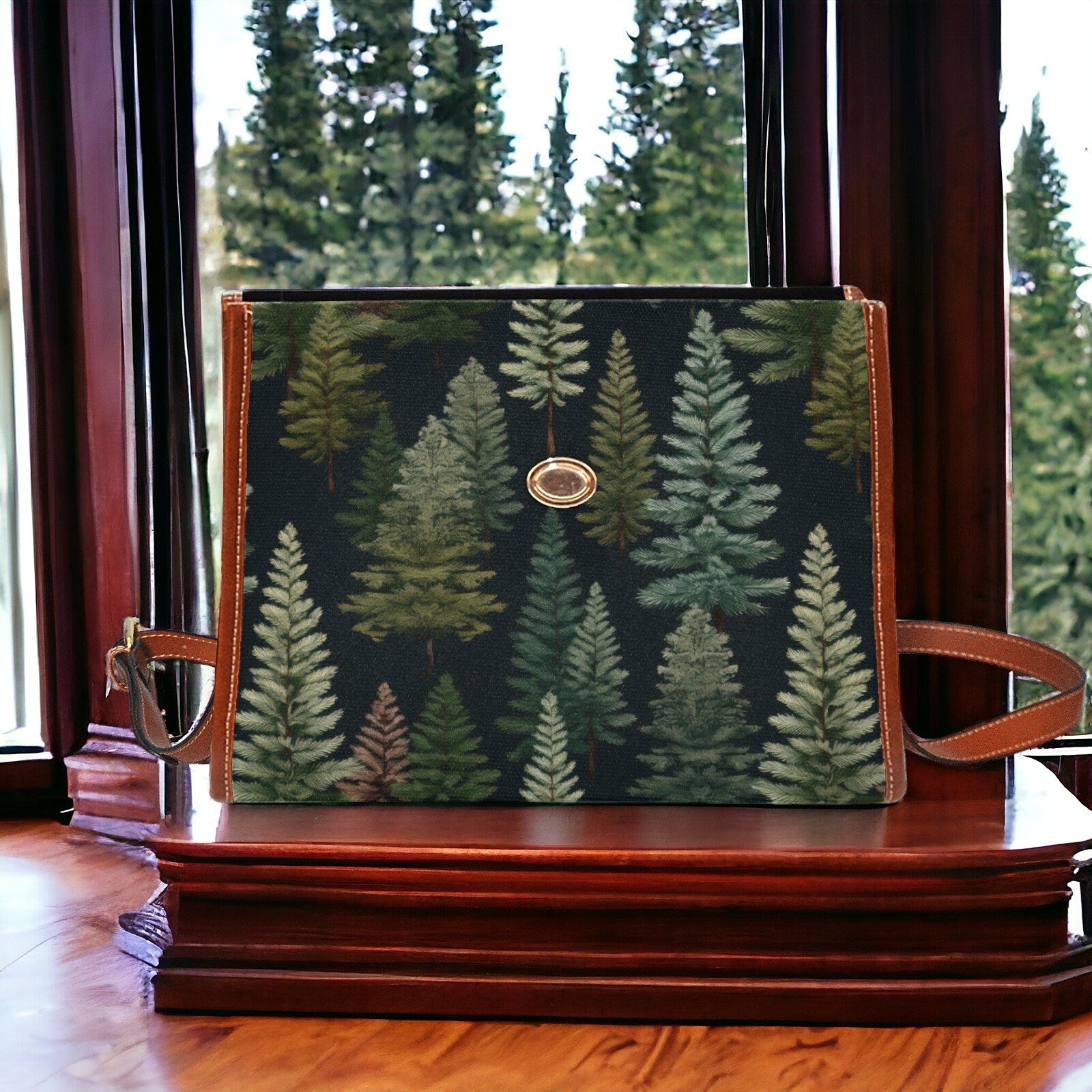 Canvas Crossbody Bag, Enchanted Forest, Mens Crossbody Bag, Large Crossbody Bag, Satchel Bag, Vegan Crossbody Bag, Forestcore, Cabincore