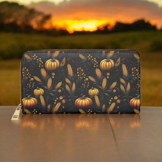Pumpkin Wallet, Slim Wallet, Fall Print, Vegan Gifts For Her, Vegan Leathe,r Credit Card Wallet, Slim Leather, Wallet Women, Gothic Wallet