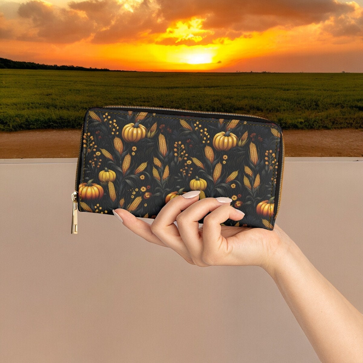 Pumpkin Wallet, Slim Wallet, Fall Print, Vegan Gifts For Her, Vegan Leathe,r Credit Card Wallet, Slim Leather, Wallet Women, Gothic Wallet