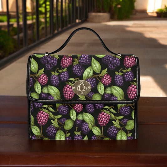 Satchel, Canvas Crossbody Bag, Moody Purse, Tote Bag, Cross Body Bag, Fruit Bag, Summer Purse, Blackberries Bag, Raspberry Purse