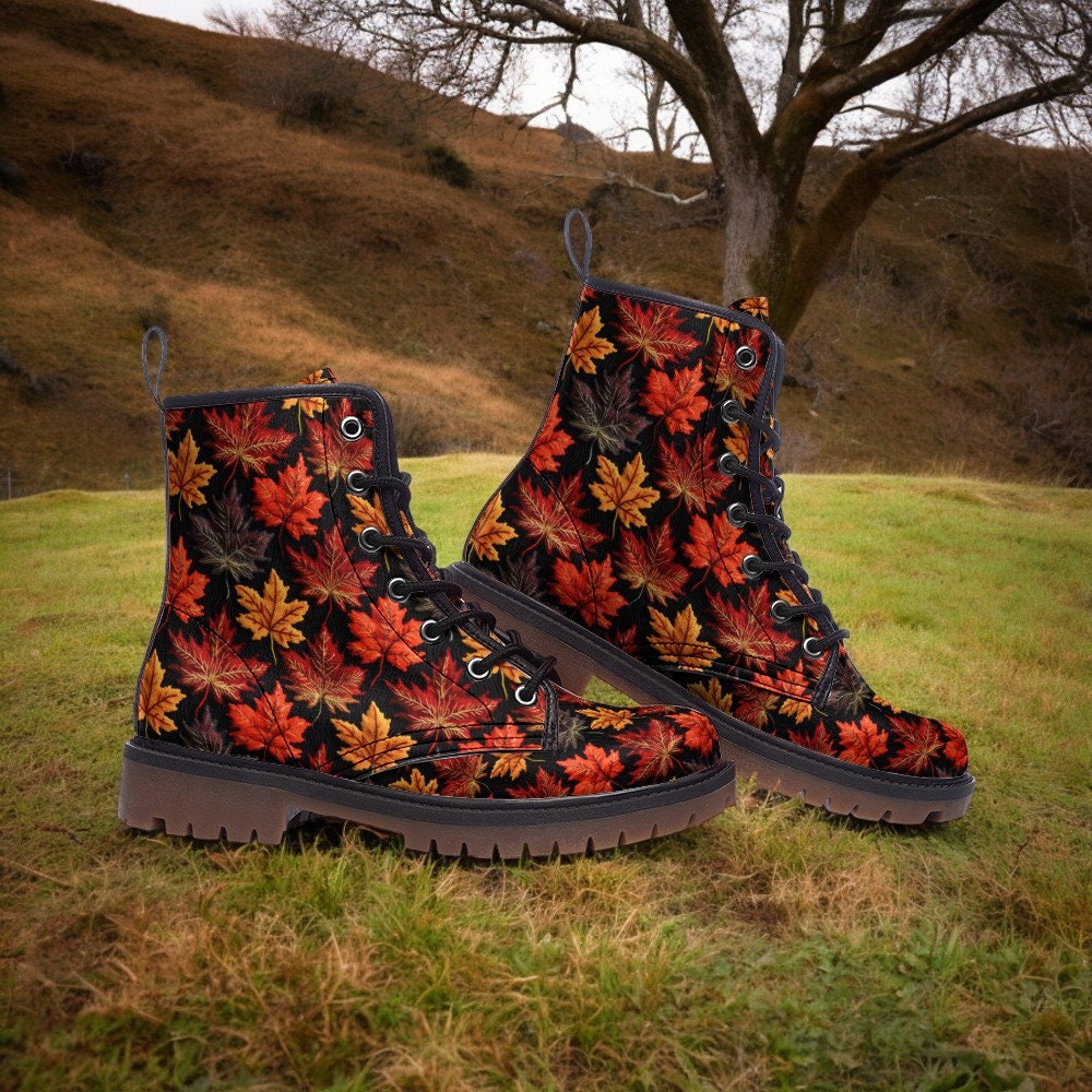Combat Boots, Embroidered Bag, Vegan Leather Shoes, Unisex Men's Leather Boots, Platform Boots, Spooky Cottagecore, Shoes Lace Up, Autumn