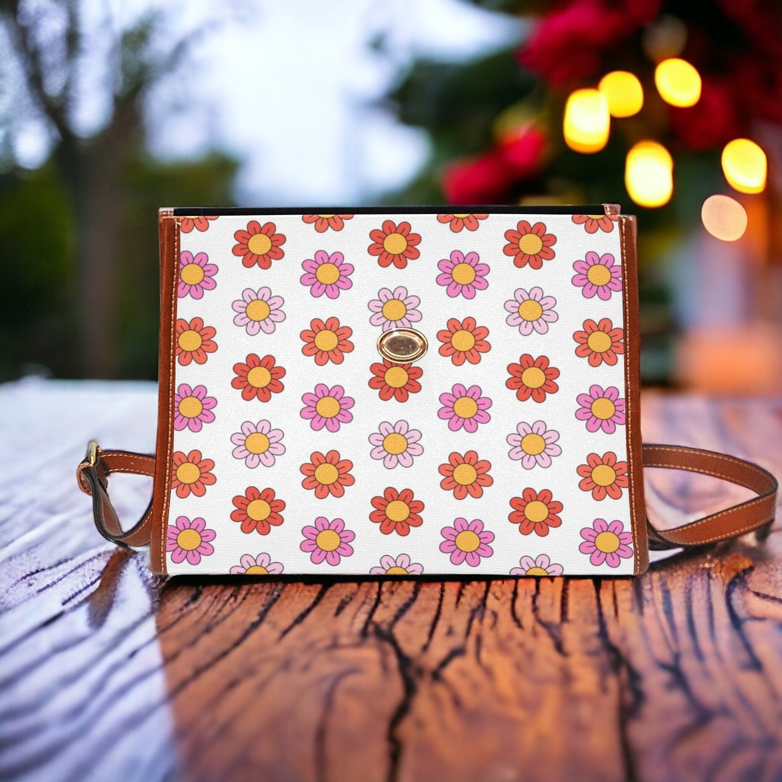 Groovy Flower Bag, Satchel, Canvas Crossbody Bag, Retro Floral Purse, Tote Bag, Cross Body Bag, Funky Bag, Summer Purse